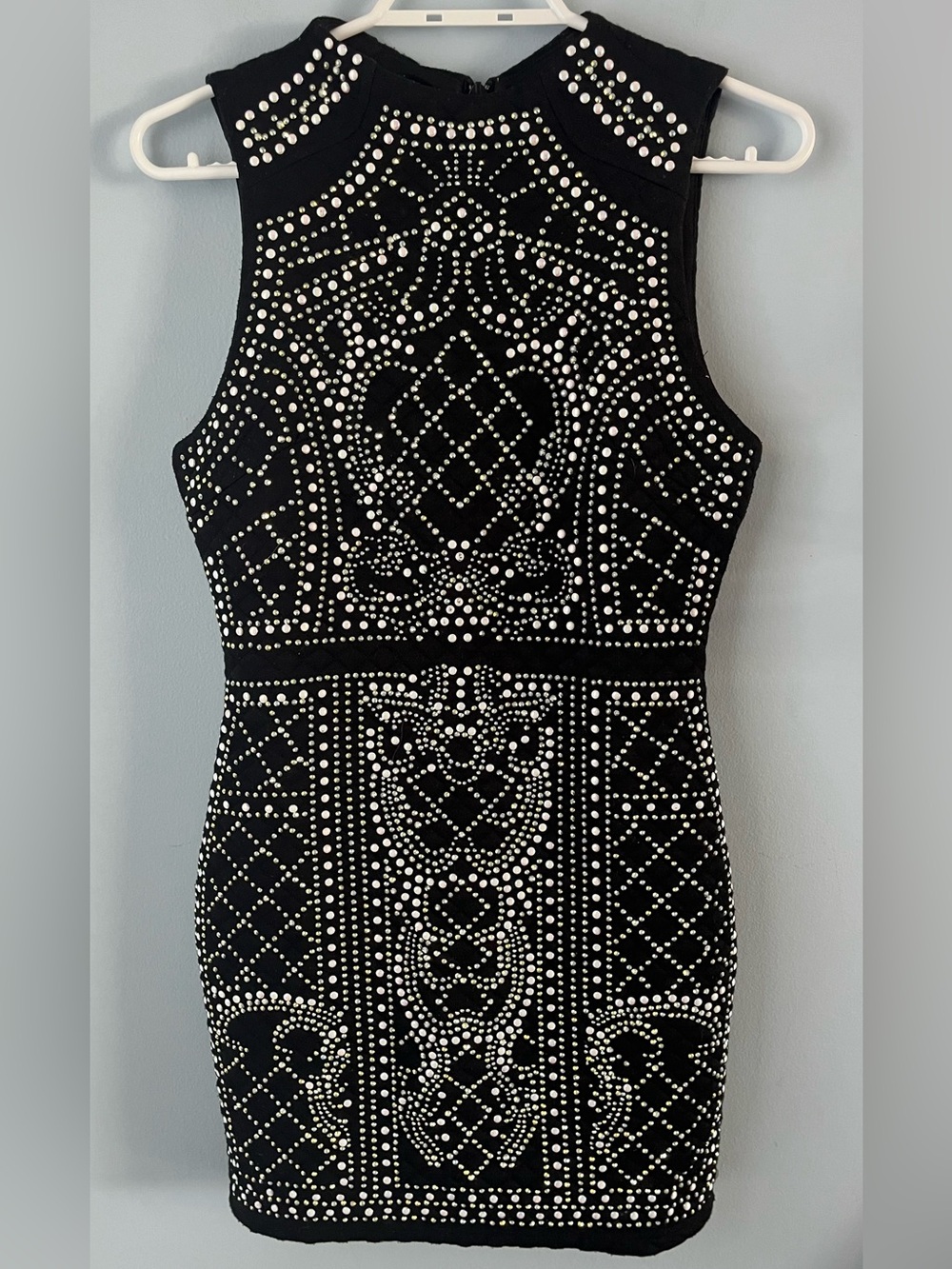 Hot Miami Styles Black Quilted Studded Embellished Sheath Mini Dress Size S